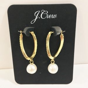 J. Crew Twist Pave Pearl Drop Hoop Earrings